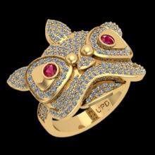 1.70 Ctw VS/SI1 Ruby and Diamond 14K Yellow Gold Vintage style wild face Ring