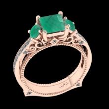 1.96 Ctw VS/SI1 Emerald And Diamond Prong Set 14K Rose Gold Engagement Filigree Ring