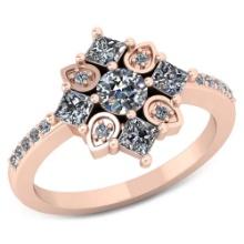 VS/SI1 Certified .80 CTW Round and Princess Cut Diamond 14K Rose Gold Ring