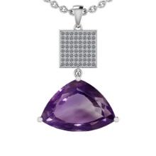 32.37 Ctw I2/I3 Amethyst And Diamond 10K White Gold Vintage Style Pendant