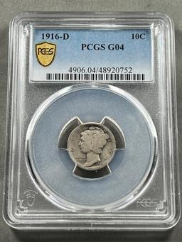 KEY DATE 1916-D Mercury Dime in PCGS G04 holder