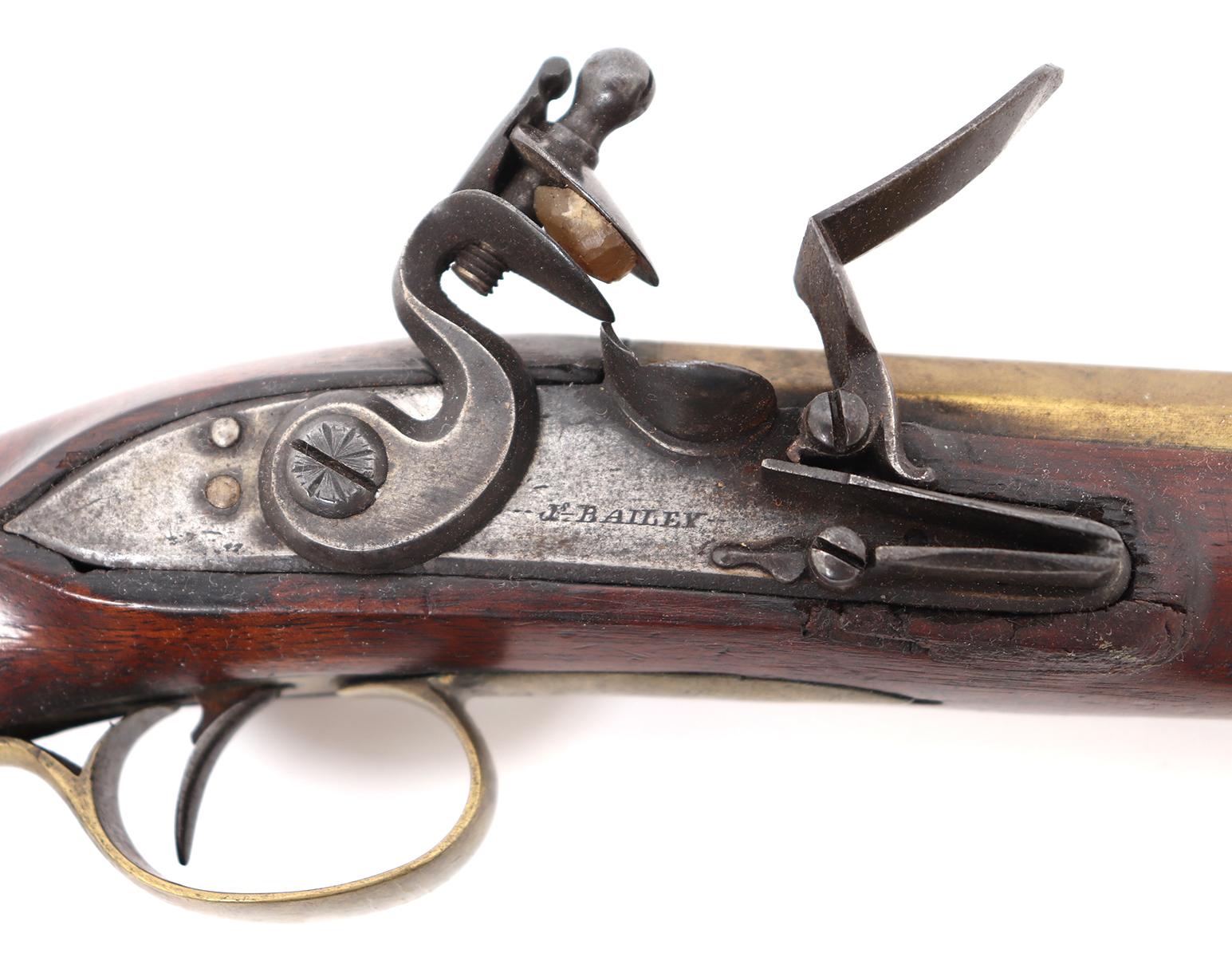 Cased Pair of English Brass Barrel Pistols, by J. Bailey circa. 1770