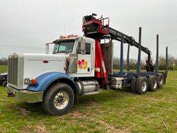 2008 PETERBILT TRI AXLE LOG TRUCK WITH PRENTICE 2124 LOADER