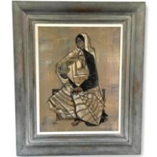 Mid Century Painting of a Seated Woman signed Ritter