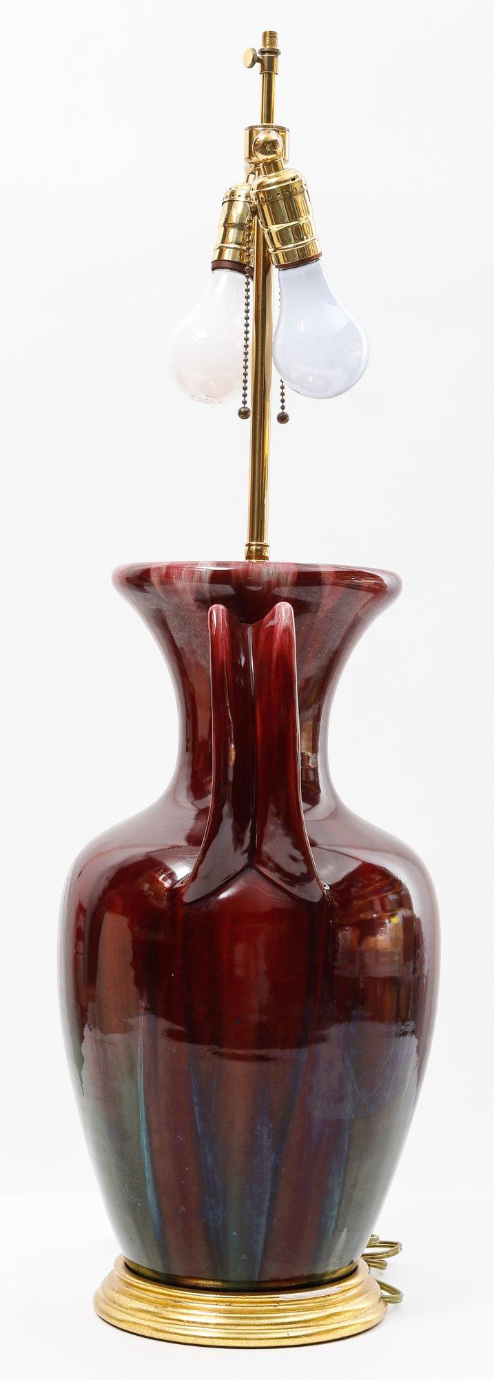 Oxblood Flambe Porcelain Lamps With Acorn Finials
