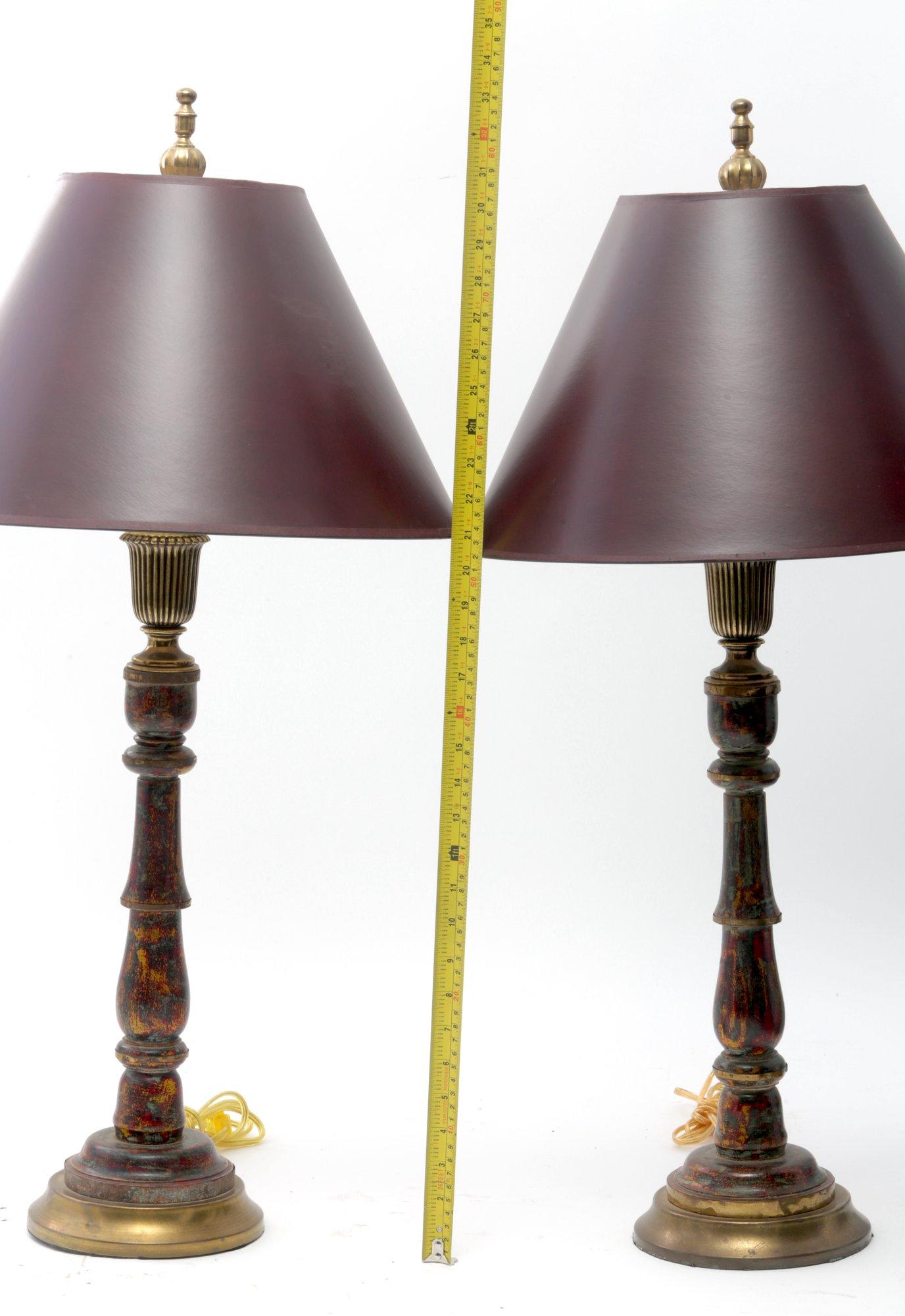 Pair Of Wooden Table Lamps With Brown Shades