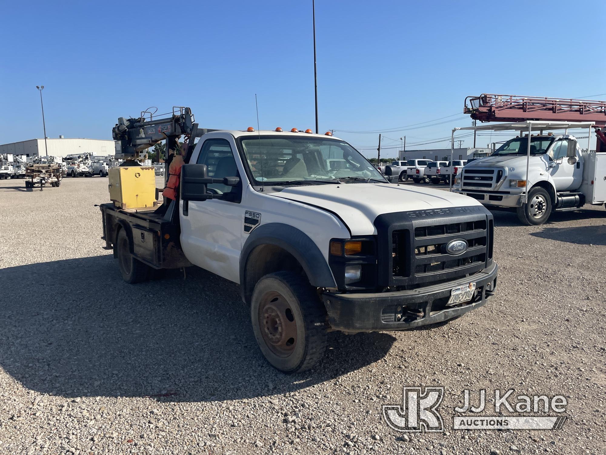 (Waxahachie, TX) 2008 Ford F550 Flatbed Truck Barely Runs & Moves, Crane Condition Unknown, Jump To