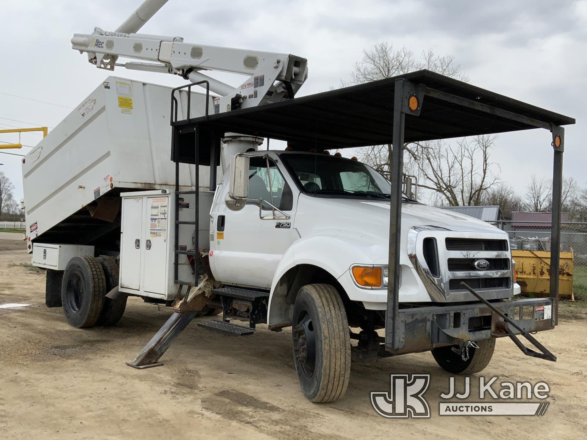 (South Beloit, IL) Altec LR756, Over-Center Bucket Truck mounted behind cab on 2013 Ford F750 Chippe