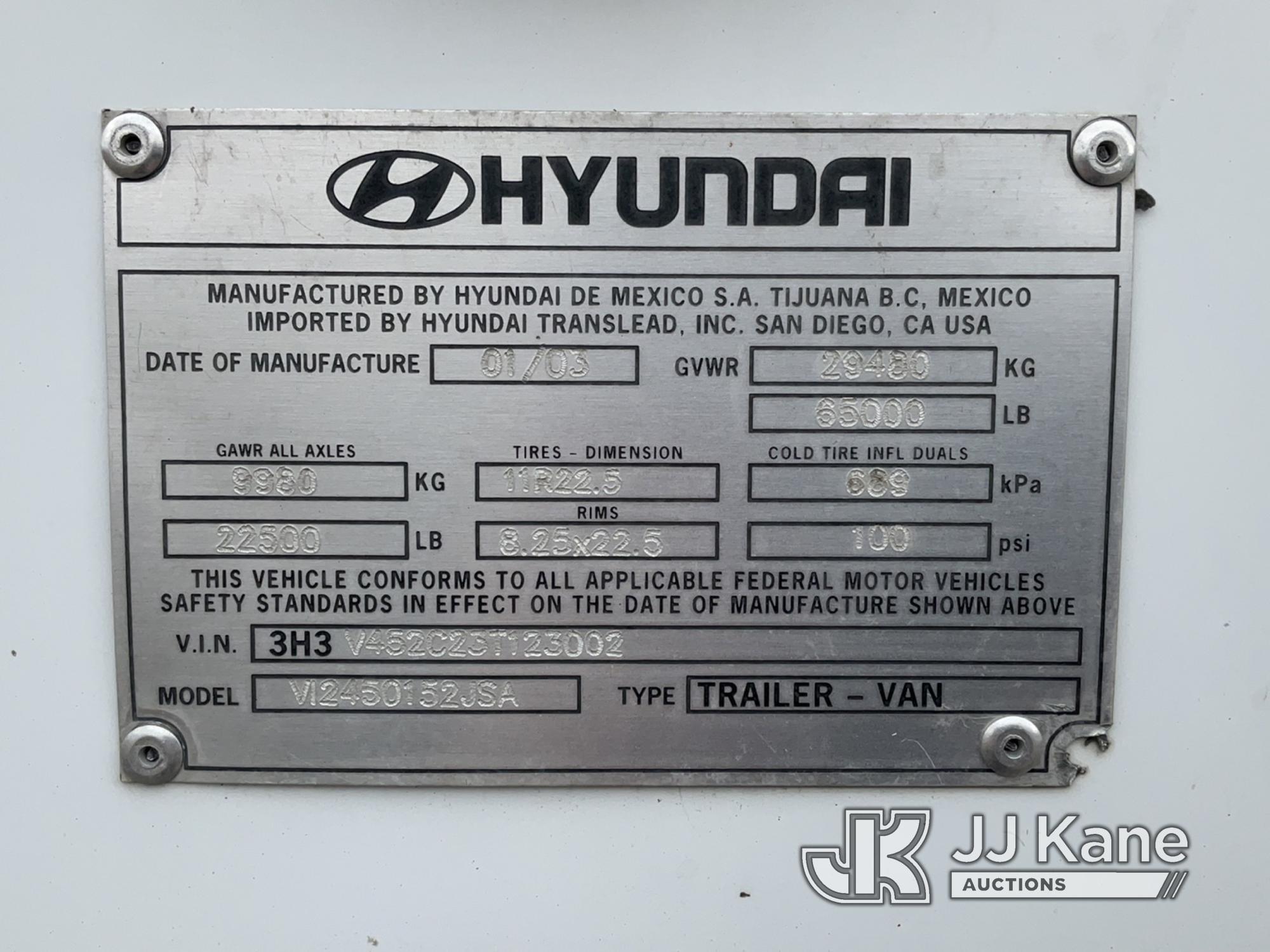 (South Beloit, IL) 2003 Hyundai Translead V12450152JSA T/A Van Body Trailer Seller States-5th wheel