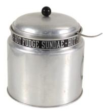 Soda Fountain Hot Fudge Dispenser, mfgd by Helmco, aluminum w/electric warm
