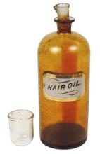 Barber Shop Hair Oil Bottle, amber glass & LUG w/molded spout & dispenser c
