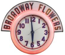 Neon Clock w/Broadway Flowers marquee, metal c