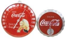 Coca-Cola Plaque & Thermometer (2), Kay Displays embossed bottle cap w/ease