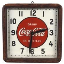 Coca-Cola Selecto Clock, electric w/litho on tin dial in wood case, mfgd by