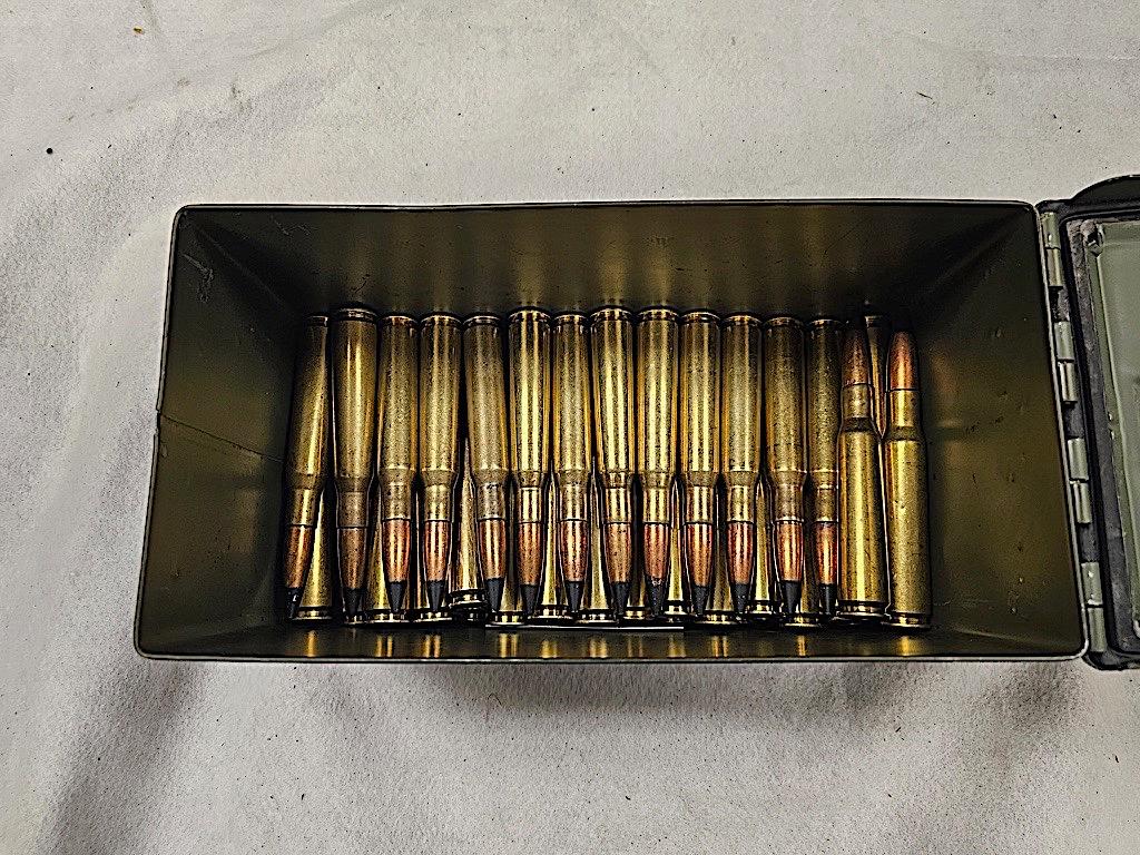 60 ROUNDS OF .50 BMG LOOSE BRASS AMMO IN SUMMIT METAL MILITARY AMMO BOX - M
