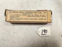 (20) PISTOL BALL CARTRIDGES MODEL 1911 45 CAL REMMINGTON ARMS CO