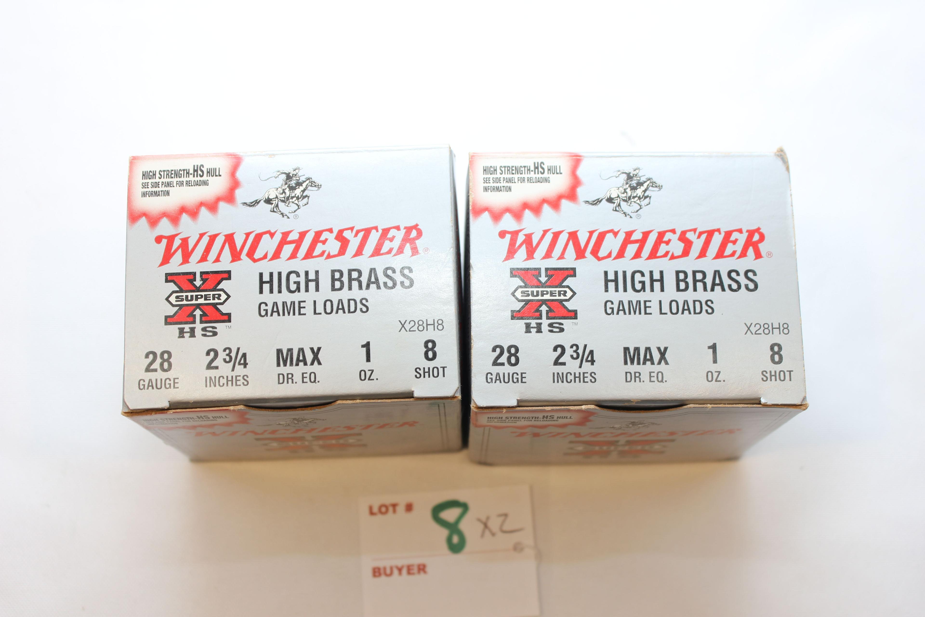 Winchester 28 Ga. 8-Shot Shotgun Shells; 2 Boxes, 25 Rds./Box