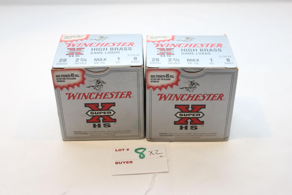 Winchester 28 Ga. 8-Shot Shotgun Shells; 2 Boxes, 25 Rds./Box