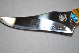 Prater Customs Knife; By Michael V. Prater, Limited Edition Signed, Multicolored Swirl Handle NIB