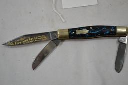 Fight'n Rooster "Live and Let Live" 1993, 1 of 500 #10 Pocket Knife; 3 Bladed Man Made Blue and Blac