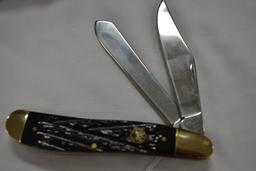 Whitetail Cutlery Double-Blade Black Carved Handle Pocket Knife; NIB