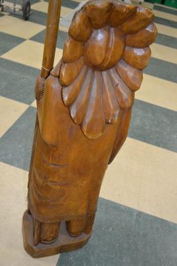 Hand Carved Indian Chief Statue 40"x 11"; Staff is Cracked