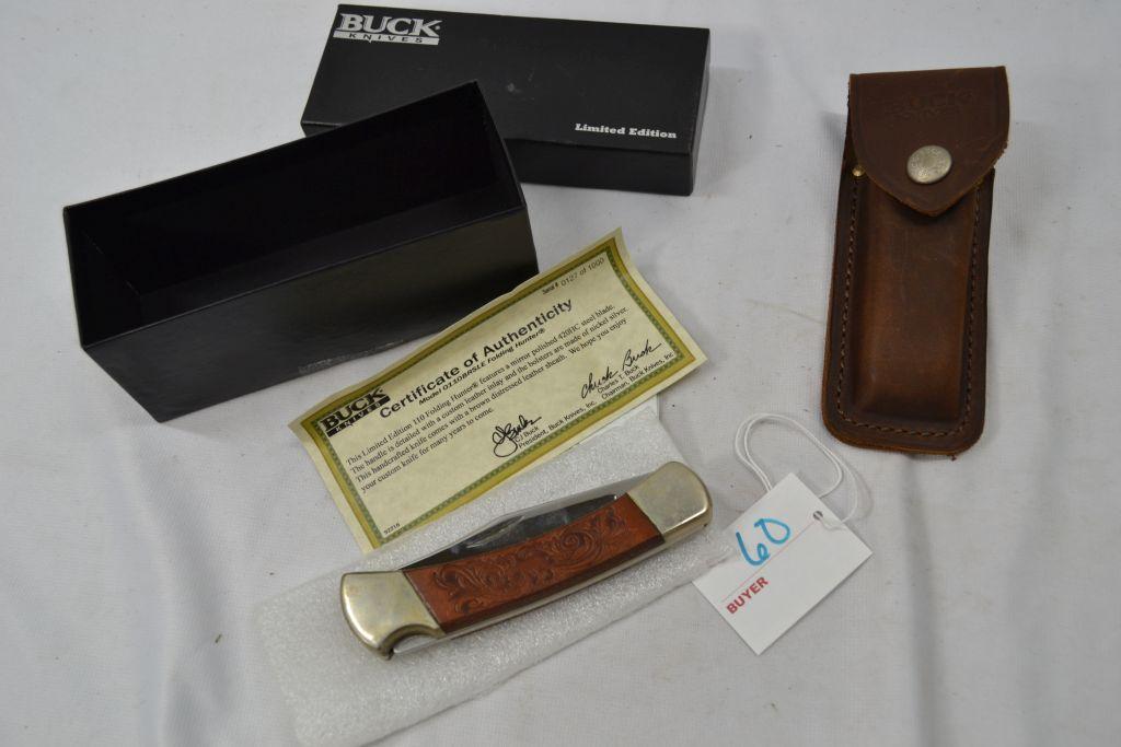 Buck Knives Limited Edition; w/ Certificate of Authenticity, Hand Carved Leather Handle; 127/1000; 5