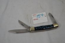 Fight'n Rooster "Live and Let Live" 1993, 1 of 500 #10 Pocket Knife; 3 Bladed Man Made Blue and Blac
