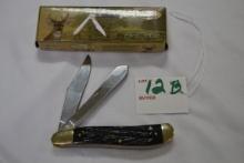 Whitetail Cutlery Double-Blade Black Carved Handle Pocket Knife; NIB
