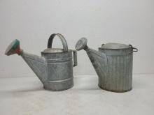 2x Galvanized Watering Cans With Nozzles