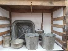 2 Galvanized Sap Buckets, Wash Tub, Ringer, and More