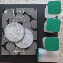 (4) Empty Coin Canisters, 1 (empty) 1921-1935 Peace Dollar Book