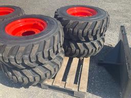 New Set (4) 12-16.5 Skid Steer Tires on Bobcat Rim