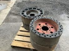 (4) Used Solid Skid Steer Tires W / Wheel