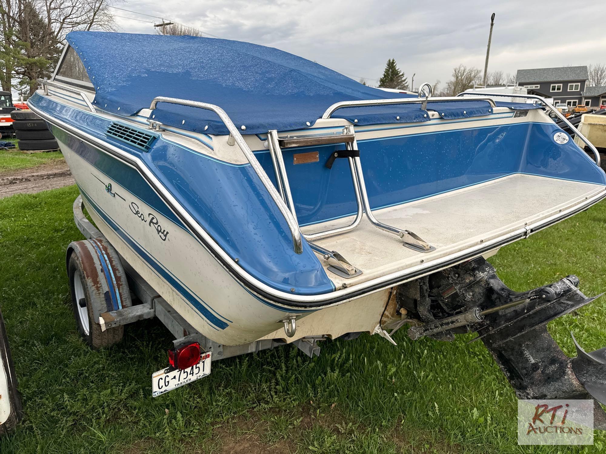 1987 Sea Ray 21ft boat with inboard motor, cover, VIN:SERC1840A787 on 2020 homemade galvanized