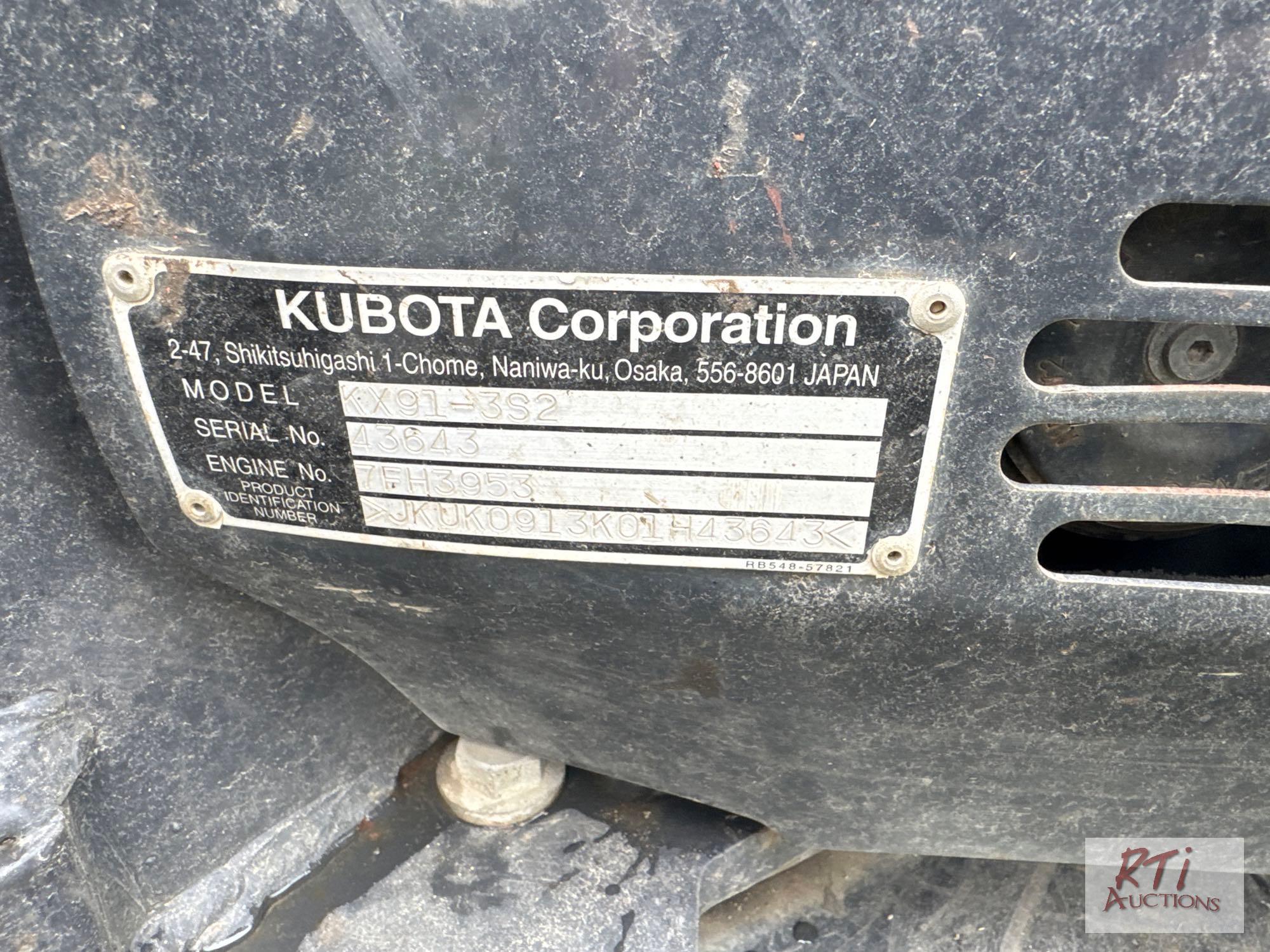Kubota KX91-3 Super Series II mini excavator, zero tail swing, hydraulic angle blade, hydraulic