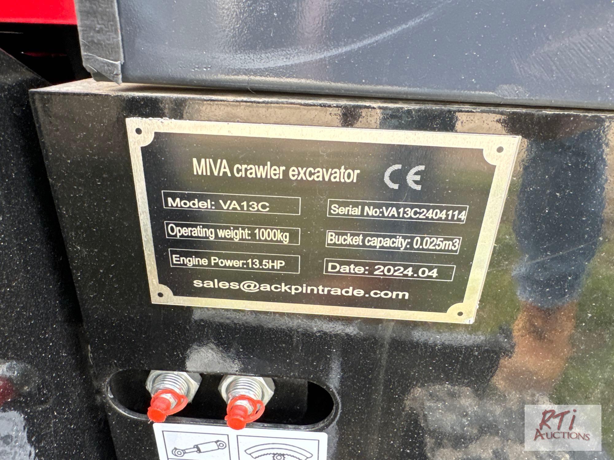 New Miva VA13C mini excavator with cab, bucket, thumb with gas engine