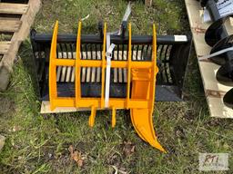 Pallet with sand bucket, ripper, and rake for mini excavator