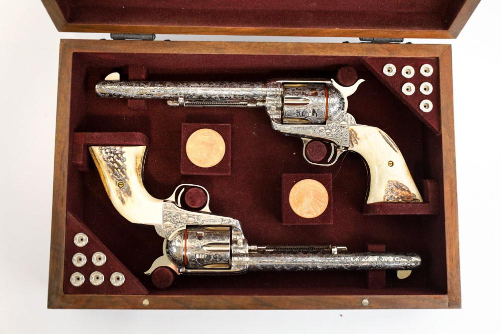 Colt SAA Factory Engraved Nickel Revolver Pair