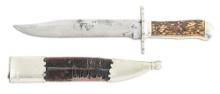 JOSEPH RODGERS & SONS STAG HANDLED BOWIE KNIFE.