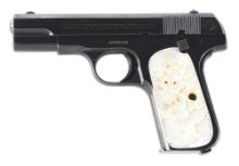 (C) COLT MODEL 1903 POCKET HAMMERLESS SEMI AUTOMATIC PISTOL WITH CARVED PEARL GRIPS.