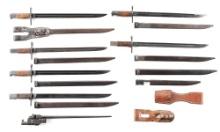 LOT OF 11: JAPANESE WWII TYPE 30, AND TYPE 44 BAYONETS WITH ACCESSORIES.