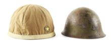 LOT OF 2: JAPANESE WWII ARMY HELMET WITH COVER AND JAPANESE NAVY HELMET.
