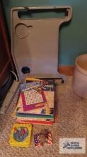 Bed tray and assorted activity books