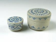 Pair of lidded ceramic containers from the Hoi An Hoard. Largest is 2 1/8".