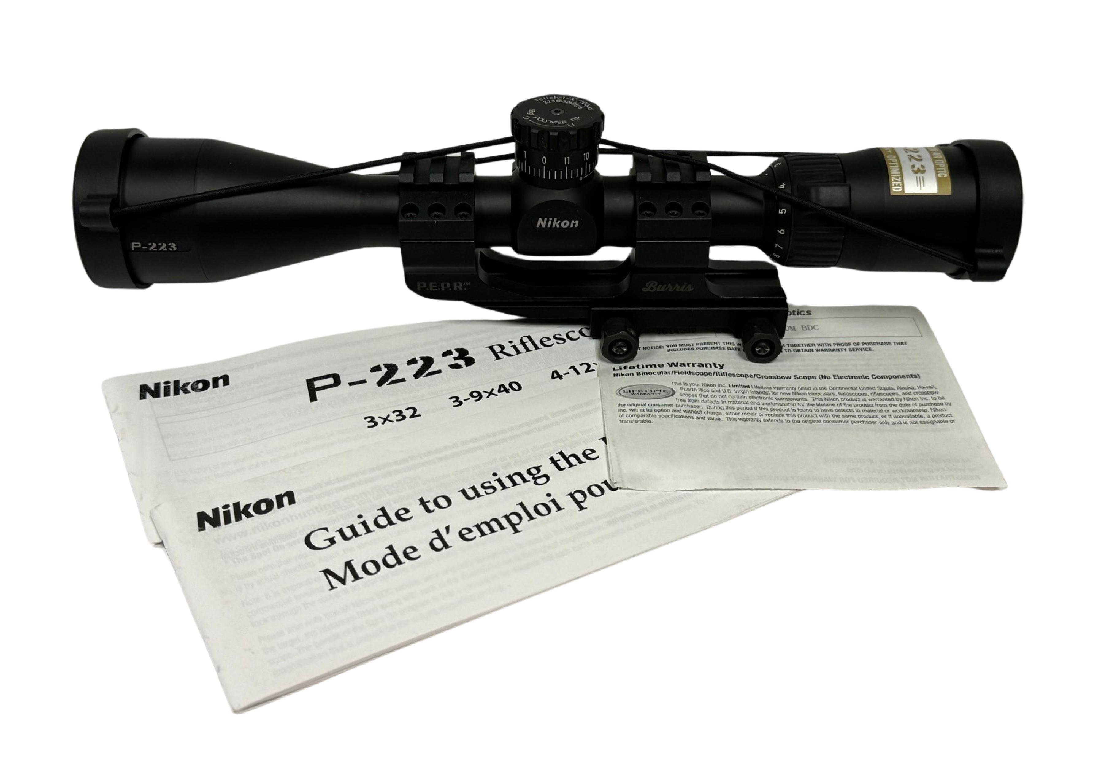 Nikon P-223 3-9x40 Rifle Scope on Burris P.E.P.R. Mount