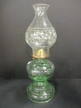 Antique Green Uranium/Vaseline Glass Oil Lamp
