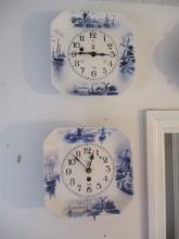 Two Square Blue and White Delft Style 8 Day Kitchen Clocks