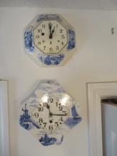 Miller and Newark Clock Co. Blue and White 8 Day Kitchen Clocks