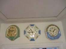 Three Vintage Art Deco Kitchen Clocks